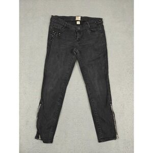 Vintage Arden B Jeans Womens 10 Black Charcoal Skinny Studded Ankle Zip Y2K